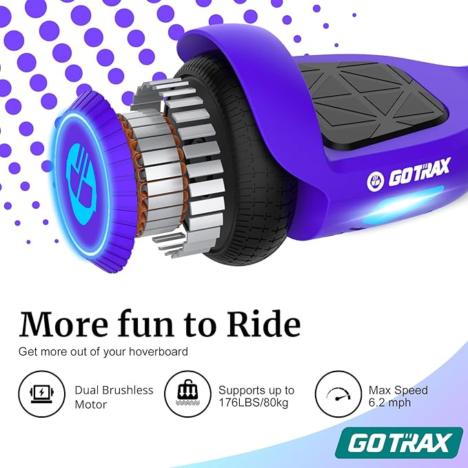 Gotrax Hoverboard with 6.5" LED Wheels & Headlight, Max 4/5 Miles Range, 6.2mph Power by Dual Brushless Motor, UL2272 Certified and 50.4Wh/65.52Wh Battery Self Balancing Scooters for 44-176lbs Kids