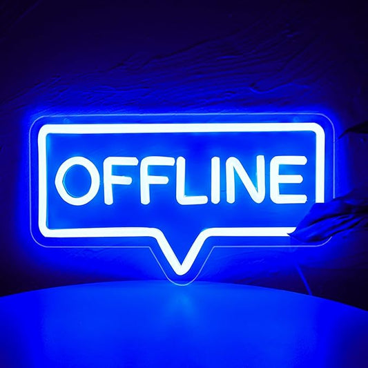 "Offline" LED Neon Sign - Blue USB-Powered Wall Art Light for Gaming Room/Man Cave/Bedroom, Plug Play Atmosphere Lamp