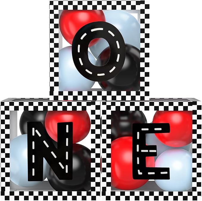 Fast ONE Birthday Decorations for Boys, Race Car Letters Boxes with Balloons, ONE Blocks for First lap around the track Formula one Theme 1st Birthday Photoshoot Props