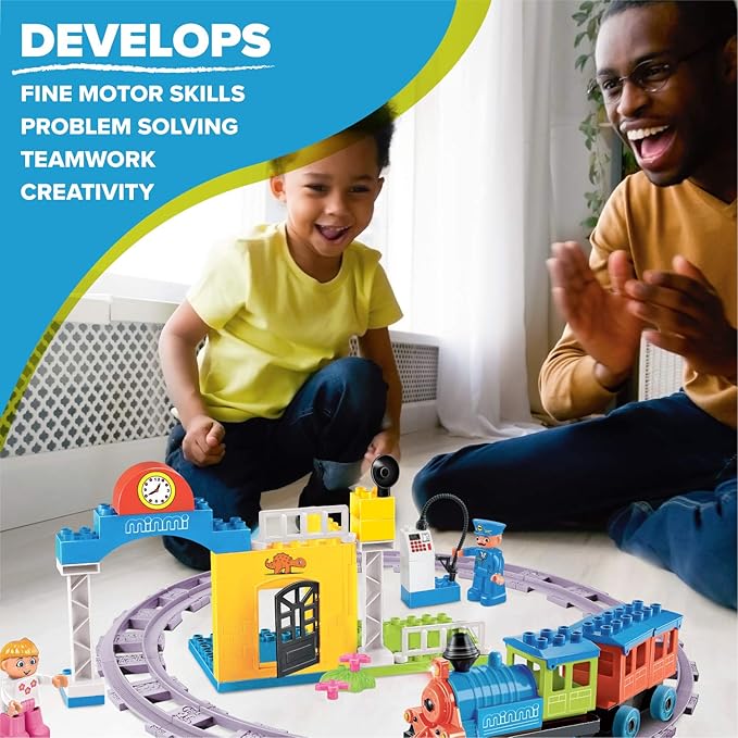 Electric Train Set-Toddler Train Toy Figures & Playsets for Age 2-10Year Old Boy Toy Trains, Kids Toy Train Sets for Boys&Girls, Mini Engine Steam Train Model Train (53 Pieces)