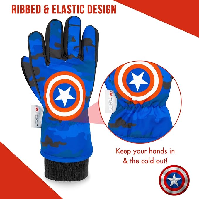 Spiderman Snow Gloves for Kids, Spider Man Toddler Gloves, 3M Thinsulate Waterproof Mittens, Kids Winter gloves