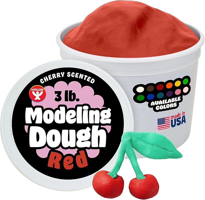 Hygloss Play Modeling Dough for Kids – Safe & Non-Toxic Sensory Dough for Arts and Crafts – 3 lb Tub – Play Clay for Toddler Activities, Preschool Classroom Must-Haves – Red Color, Scented
