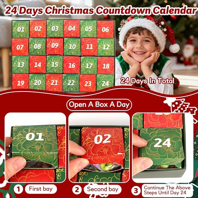 2025 Christmas Advent Calendar Christmas 24 large building bricks flower party gift suitable for children's party Christmas gift suitable for boys and girls
