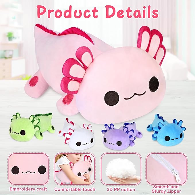 KMUYSL Axolotl Plush Toys for Ages 0 1 2 3 4 5 6 7 8+ Year Old Boys Girls- Axolotl Mommy Stuffed Animal with 4 Baby Axolotls in Her Tummy, Christmas Birthday Gifts for Baby, Toddler, Kids