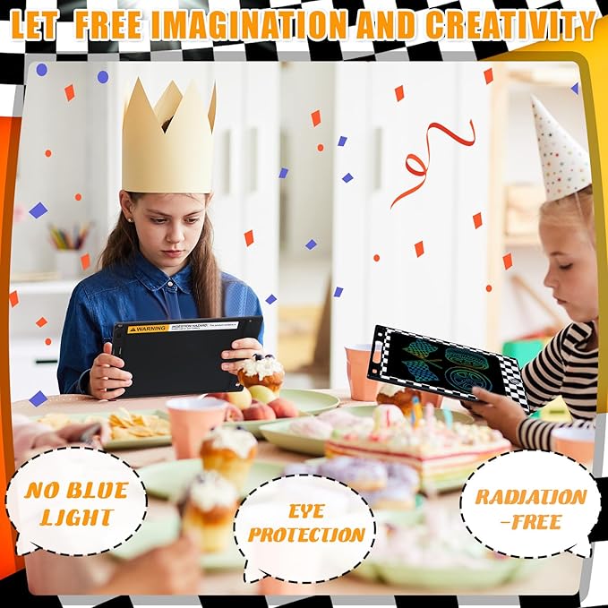 Nezyo 12 Pack Large Race Car Party Favors LCD Writing Tablet for Kids 8.5 Inch Race Car Drawing Tablet Erasable Reusable Electronic Black and White Checkered Drawing Pads for Birthday Supplies Gifts