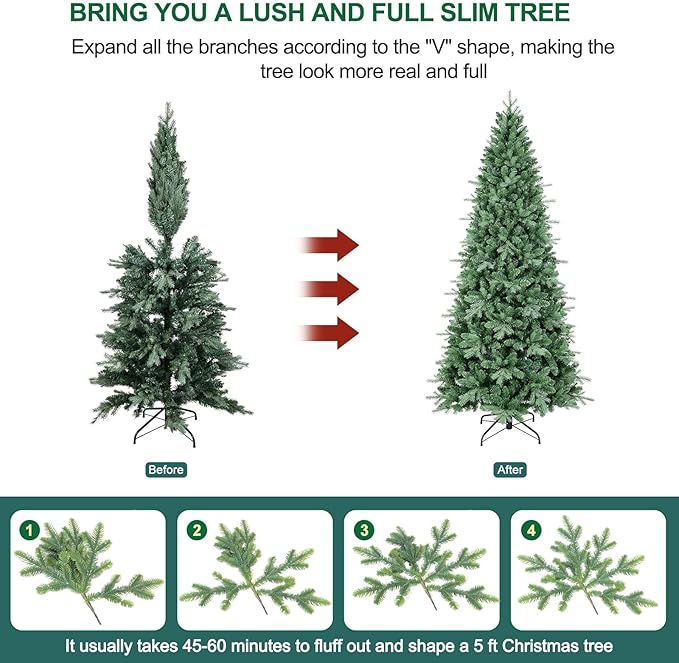 5FT Artificial Skinny Christmas Tree,Unlit Blue Spruce Slim Pencil Xmas Tree