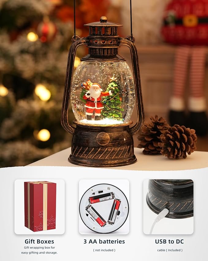 Christmas Decorations Indoor-Musical Snow Globe Christmas with 6H Timer,Santa Christmas Tree Lighted Scene Snow Globes Lantern USB or Battery Powered,Christmas Decorations Decor for Home