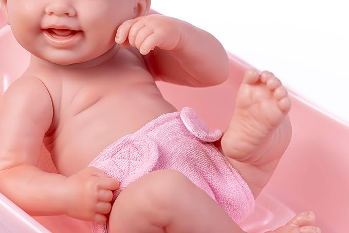 8 piece Layette Deluxe Bathtub Gift Set | JC Toys - La Newborn | 14" Life-Like Smiling Vinyl Newborn Doll w/ Accessories | Pink | Waterproof |Ages 2+