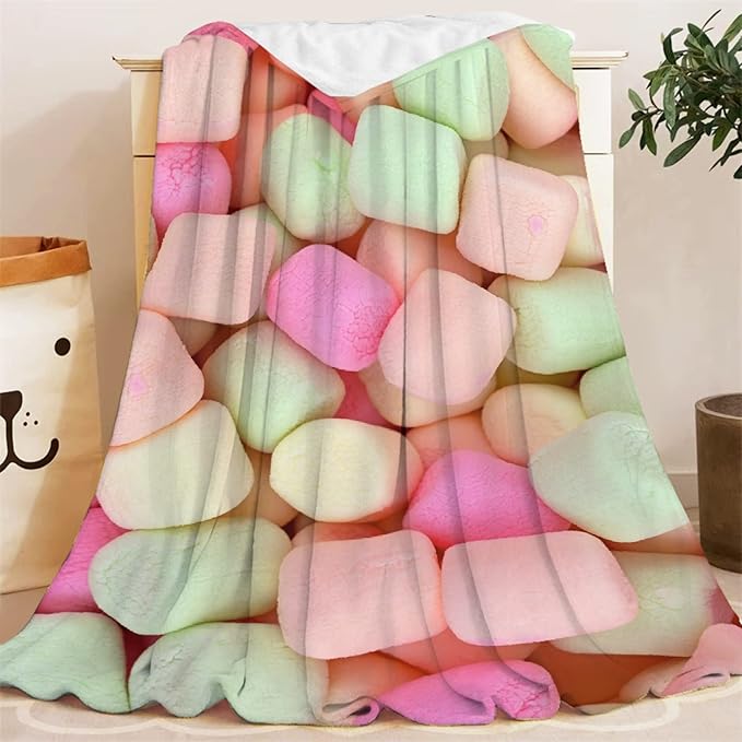 Marshmallow Candy Blanket Fleece Lightweight Throws Gift for Birthday Christmas Soft Flannel Blankets for All Season Bed Sofa Teen Size-50"x60"