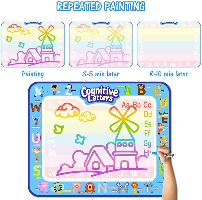 Jasonwell Aqua Water Doodle Mat 40 X 32 Inches Large Magic Drawing Doodling Mat Coloring Mat Educational Toys Christmas Birthday Gifts for Kids Toddler Boys Girls Age 2 3 4 5 6 7 8 Year Old (Alphabet)