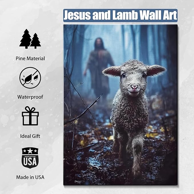 AbcCustomize Jesus Running After Lost Lamb Christian Wall Decor, Religious Wall Decor for Home, Jesus Wall Art Canvas Prints Ready to Hang, Inspirational Christian Art for Prayer Room, Baptism Gift