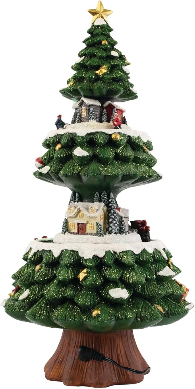 Animated Light Up Christmas Tree | Village House Collection Accessories Figurines for Decorations and Gift | Motion and Sound With Multicolor LED Lights