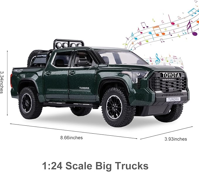 SASBSC Tundra Truck Toys for 3 4 5 6 7 Year Old Boys Off-Road Pickup Toy Trucks for Boys Age 3-5 Diecast Metal Trucks with Light and Sound Pull Back Toy Cars Birthday Gift for Kids Green