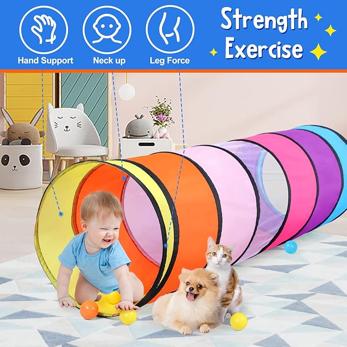 SweHouse Colorful Play Tent Tunnel for Babies, Toddlers, Kids - with Mesh Windows, Indoor Outdoor Pop Up Tunnel Toy Gift