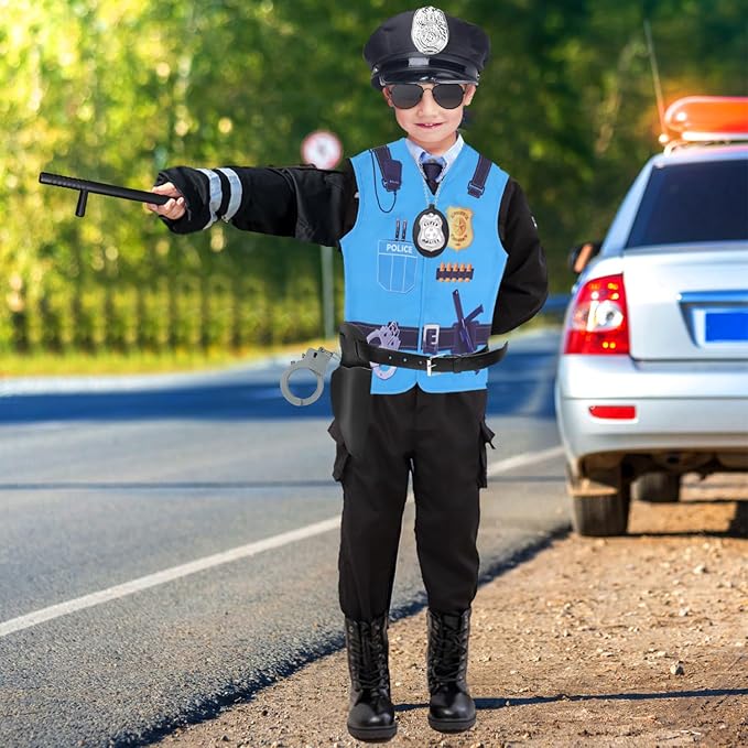 Kyson 8Pcs Police Costume Kit for Boys Police Officer Cop Dress Up Accessories Halloween Career Day