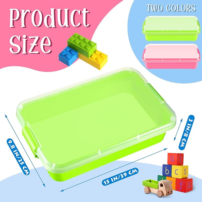 2 Pcs Sensory Bin Sand Tray with Lid for Plastic Sandbox Toy Fill with Water, Sand, Beads and More, for Indoor Outdoor Activities Play(Pink, Turquoise)