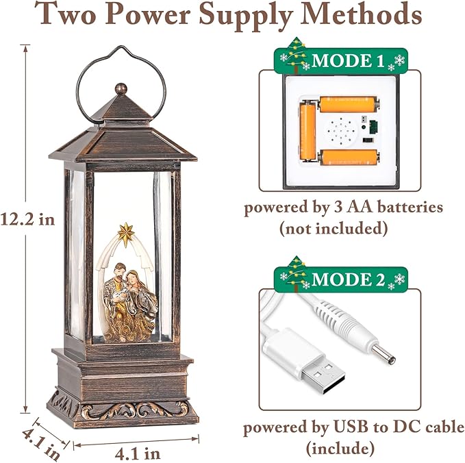 12 Inch Nativity Snow Globe Christmas with Music, Glitter Lantern, Christmas Decorations Indoor Home Decor, Snow Globe for Girs, Women (Nativity Scene)