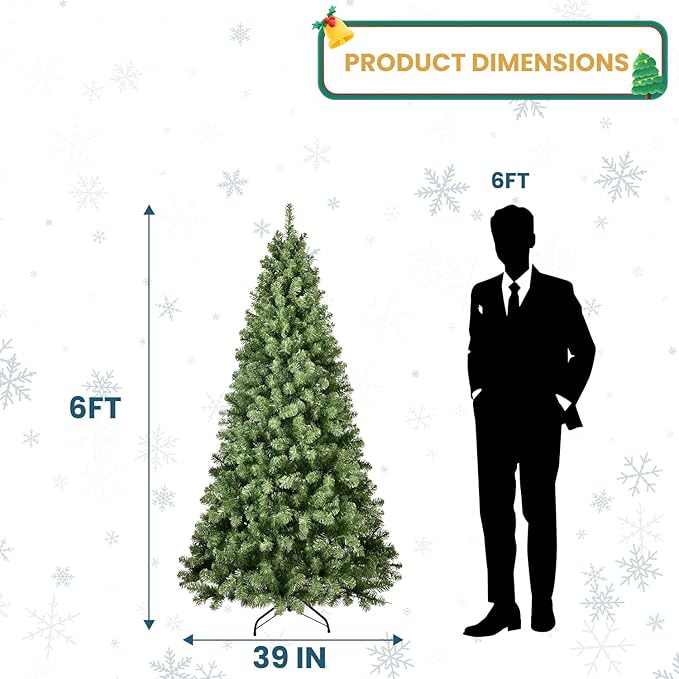 Kadunmina 6FT Artificial Christmas Tree, Premium Unlit Hinged Fake Xmas Tree with 760 Branch Tips, Green Realistic Holiday Trees for Home, Office, Foldable Metal Stand