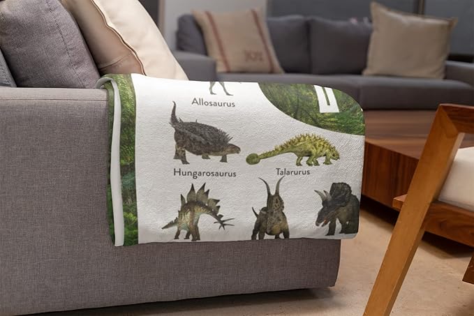 Personalized Dinosaur Blanket for Kids, Ships Next Day - Dino Throw Blanket for Boys and Girls, Toddler Bed, Room & Bedroom Decor - Educational Blankets for Children - USA Based (30x40, Fleece)