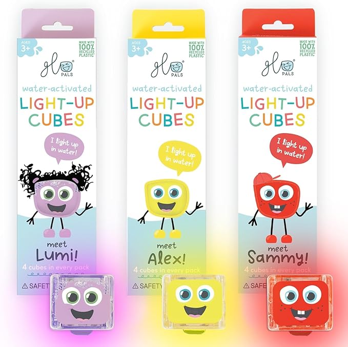 Glo Pals Water-Activated Light-Up Cubes Bundle for Sensory Play (Wacky Wild West – Purple, Yellow + Red)