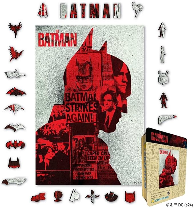 Crafthub DC Wooden Puzzles for Adults – A3 Size with 253 Pieces Wood Puzzles – Batman Strike Again – Jigsaw Puzzle with Unique Shapes – 15.4" x 10.4"