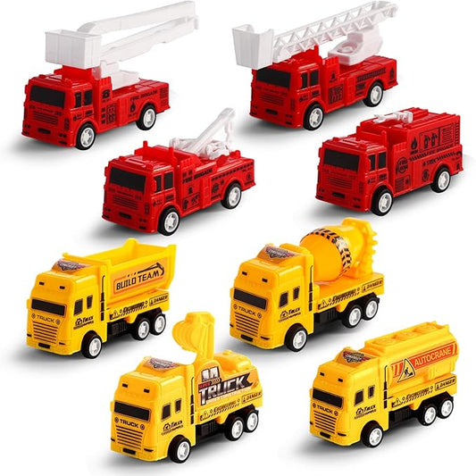 8 Pack Pull Back Cars Vehicle Toys Set, Fire Truck Construction Truck Model for Kids Boys Girls Toddler, Mini Pull Back Vehicles Party Favors Birthday Gift Classroom Prize Pinata Fillers