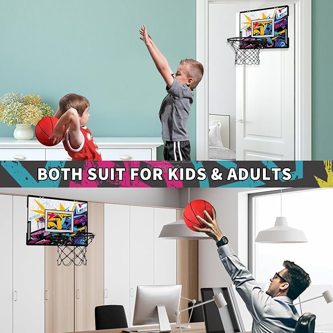 Basketball Hoop Indoor Basketball Toy Gifts for Kids Boys Girls Teens Adults, Suit for Bedroom/Office/Outdoor/Pool, Black