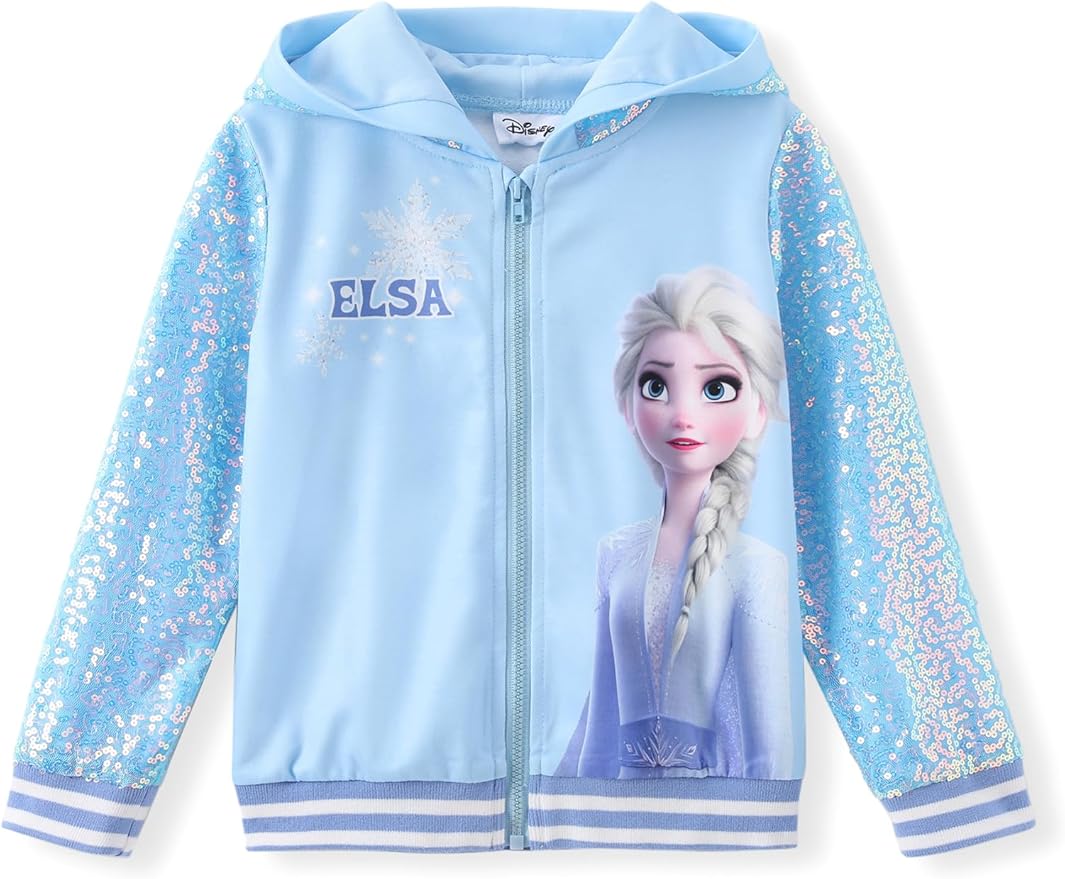 Disney Frozen Elsa Stitch Minnie Mouse Toddler Girl Jacket Sequin Zipper Hoodie Sweatshirt Coat Birthday Clothes 3-13 Years