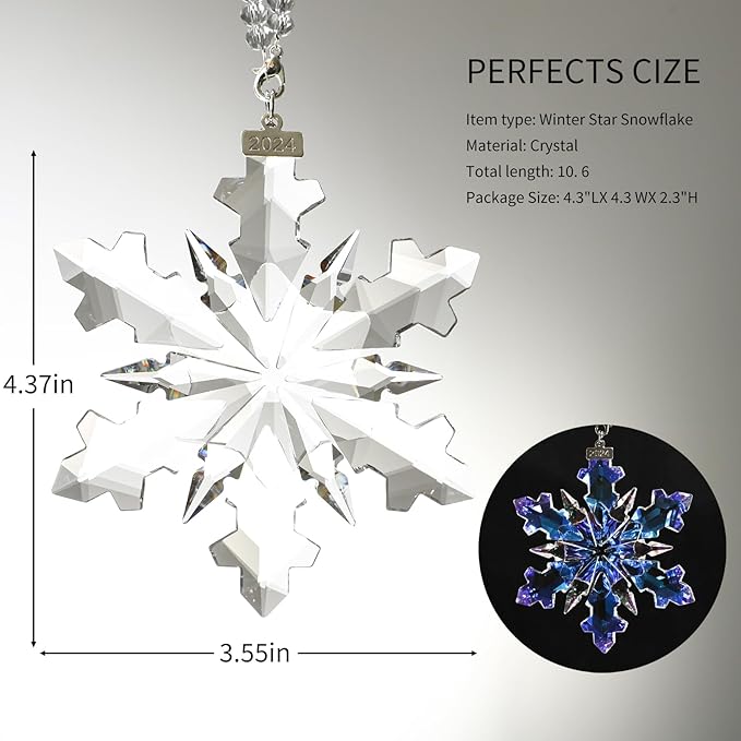 2024 Annual Edition Crystal Snowflake Ornaments Christmas Ornaments Home Hanging Decor Gifts (Clear)