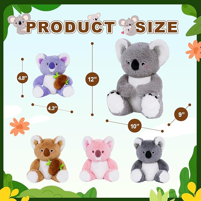 OUOZZZ Koala Stuffed Animal with Babies Inside - 12" Plush Toy with 4 Baby Koalas - Gift Present Toys for Girls & Boys