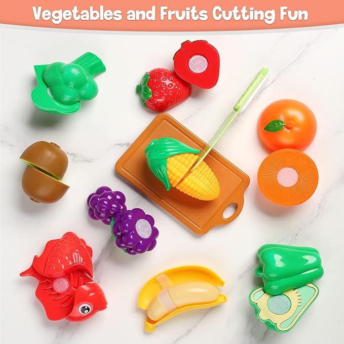 CUTE STONE Toy Kitchen Accessories Set, Play Food Sets for Kids Kitchen, Kids Cooking Sets with Play Pots and Pans, Utensils Cookware Toys, Toddler Kitchen Playset, Play Kitchen Toy for Girls Boys