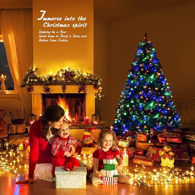 COSTWAY 5 FT Pre-lit Christmas Tree, Artificial Xmas Tree with 150 Warm White & Multicolored Lights, 11 Modes, 600 Branch Tips, Metal Support, Holiday Decoration Fake Tree for Home, Office, Party