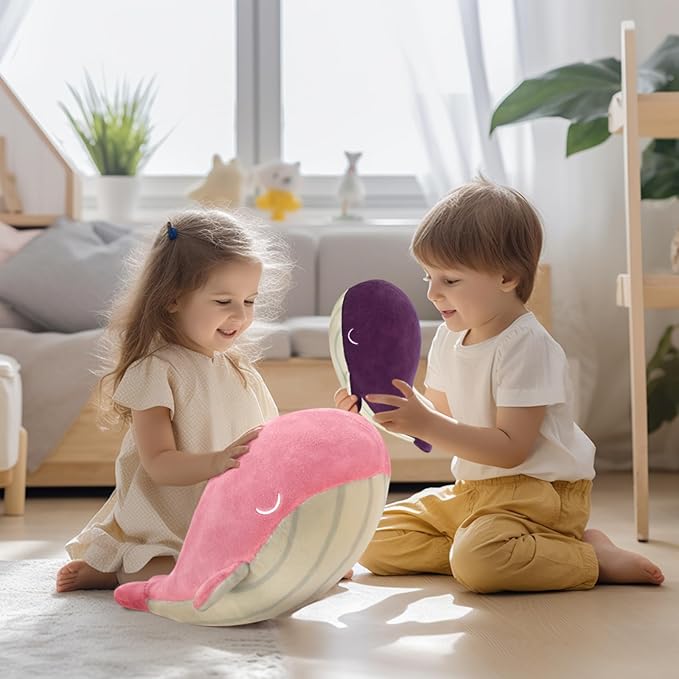 MUPI Whale Stuffed Animals Plush Pillow 4 Size Cute Soft Cotton Plushies Pillows Kawaii Blue Whale Toy Gifts for Kids Boys Girls Adults (Pink, 10 Inch)