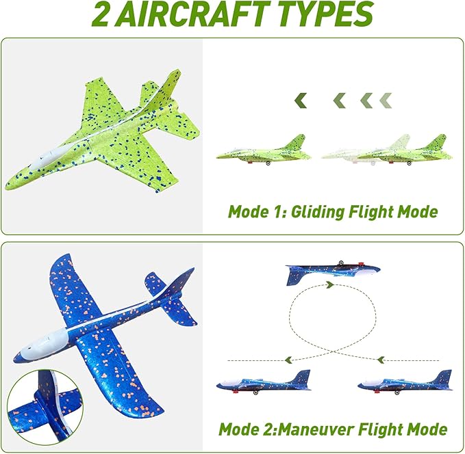 3 Pack Airplane Launcher Toys, 13.2 inch LED Foam 2025 J-15 Fighter Jet ＆ Glider Catapult Plane for Boys, Flying Toys Birthday Halloween for Boys Girls 4 5 6 7 8 9 10 11 12 Year Old