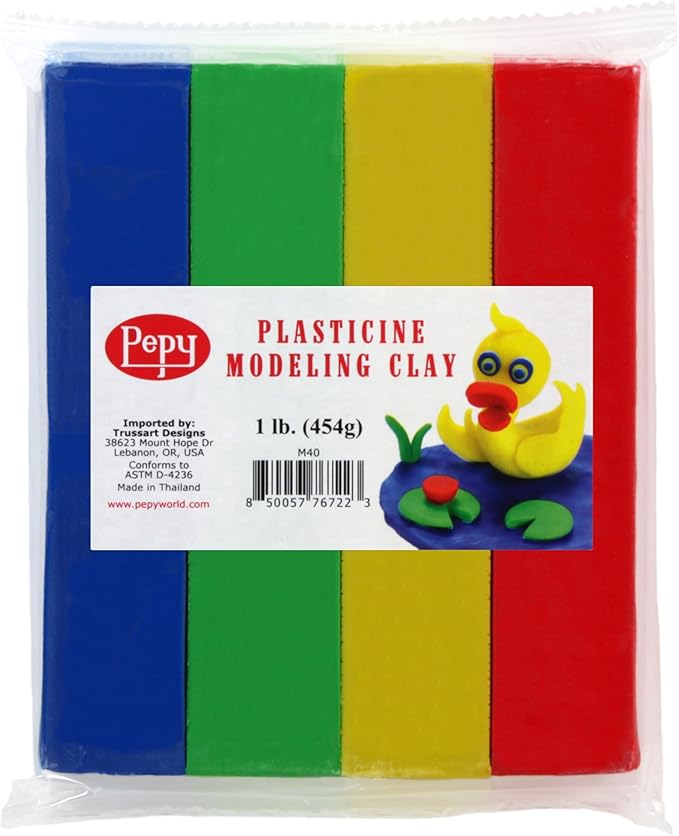 Pepy Reusable and Non-Drying Oil-Based Plasticine Modeling Clay, Primary Colors, 1 Pound, Sulfur-Free & Non-Toxic, Great for Kids, Beginners, and Artists, Perfect for Arts and Crafts Projects