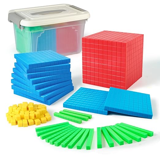 Plastic Base Ten Blocks Set,Maths manipulatives for 2nd Grade classrooms.Place Value Blocks,Counting Cubes to Help Kids Learn Maths (1)