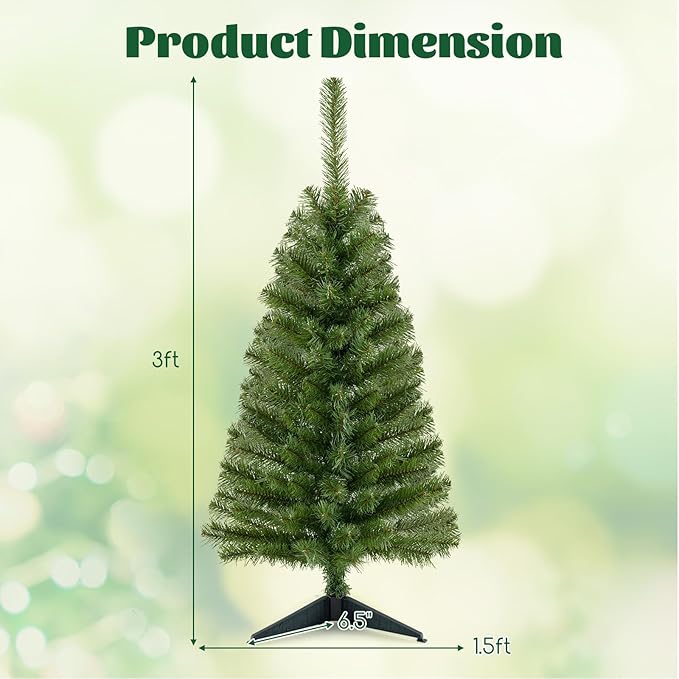 GOLFLAME 3FT Artificial Christmas Tree, Premium Mini Xmas Pine Tree with Stand Base Thicken Tips, Great Holiday Decoration (Green)