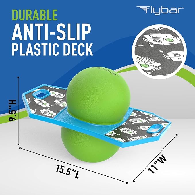 Flybar Pogo Trick Ball for Kids, Bounce Board for Boys and Girls Ages 6+, Up to 160 lbs, Includes Pump, Easy to Carry Handle, Durable Plastic Deck Indoor, Outdoor Toy Pogo Jumper,