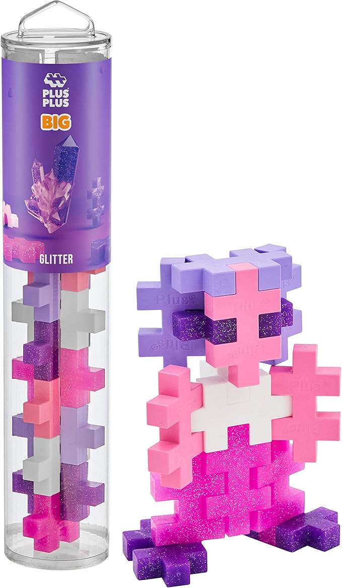 PLUS PLUS Big – 15 Piece Glitter Mix – Construction Building Stem/Steam Toy, Interlocking Large Puzzle Blocks for Toddlers and Preschool, Open Play Tube