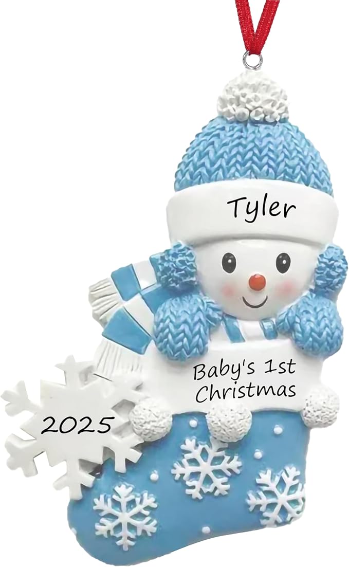 Personalized Ornament Baby's First Christmas 2025 Customized Snowman Ornaments with Name Xmas Tree Decoration Gifts for New Born Baby Boy (Blue)