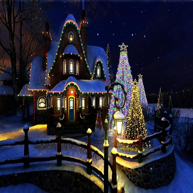 Fairyrain 12Ft Outdoor Lighting Christmas Tree Lights Cone Tall Star Topped Artificial Christmas Trees Arbol de Navidad Outside Decor for Xmas New Year Holiday Multicolor/WarmWhite