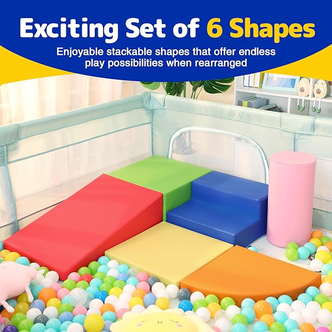 6-Piece Soft PU Leather Toddlers Climbing Toys for Baby - Kids Foam Climbing Blocks for Toddlers Indoor - Climb & Crawl Soft Foam Block Activity Play Set - Toys for Kids Crawling Sliding (Colorful)