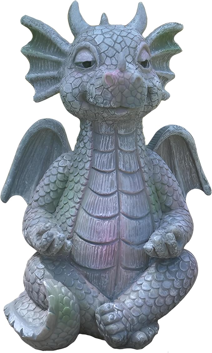 Cute Dragon Figurines Dinosaur Sculptures, Unique Resin Artwork for Office & Home Décor,Yoga Dragons Decorations for Garden & Yard,Outdoor Adorable Baby Dragon Statue Ornaments (Yoga B)