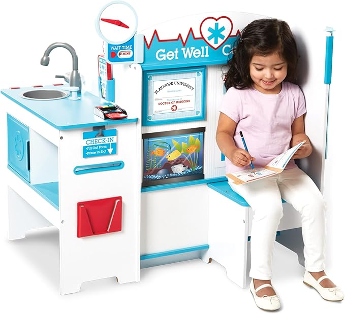 Melissa & Doug Wooden Get Well Doctor Activity Center - Waiting Room, Exam Room, Check-In Area - FSC Certified