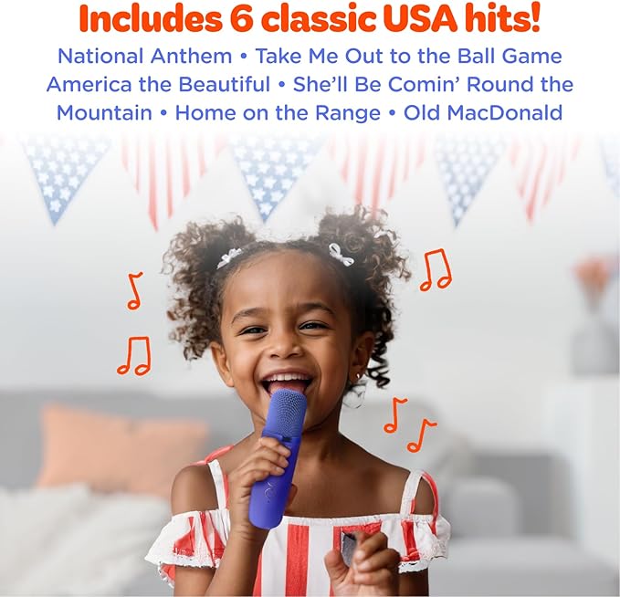 Move2Play, USA Karaoke Machine for Kids | Includes 20+ American Songs | 2 Microphones | Connect with Bluetooth for 3, 4, 5, 6, 7+ Year Olds | Toy for Girls & Boys | Super Bowl