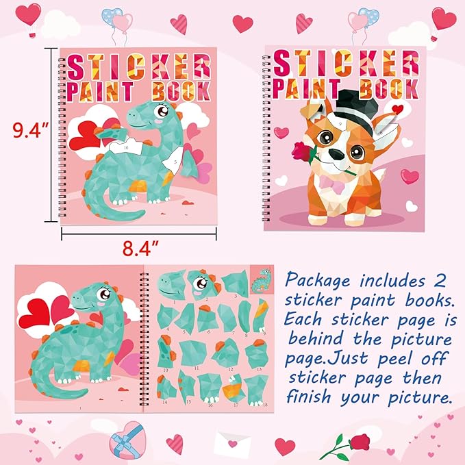 90shine 2PCS Valentine's Day Gifts for Kids Sticker Books - Valentines Crafts Ages 4-8 Create 22 Pictures