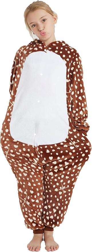 Kid Reindeer Onesie Pajamas Deer Christmas Halloween Costume Boy Girl Animal Onepiece, Dot Deer, 140cm