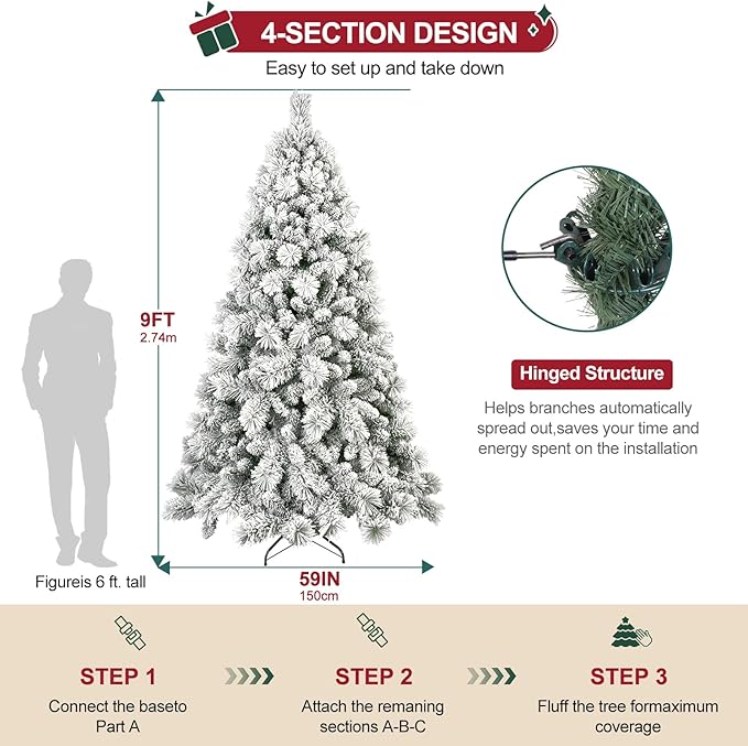 Flocked Christmas Tree 9ft, Christmas Tree -Full Christmas-Trees Snow Xmas Trees