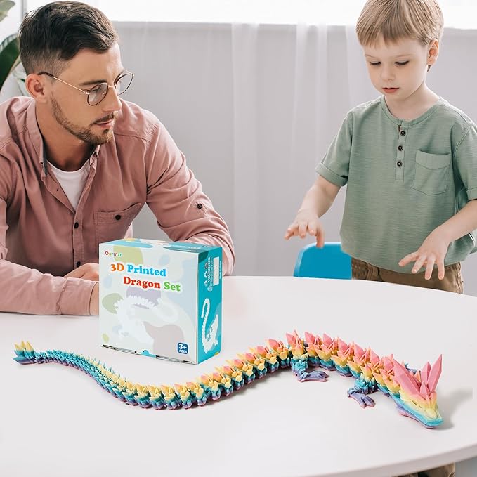 30'' 3D Printed Dragon - 3D Printed Toys, Articulated Crystal Dragon Large Rainbow Animal Fidget Toy, Decor Huge Dragons Collectible Figurines(Mixcolor3,30inch)