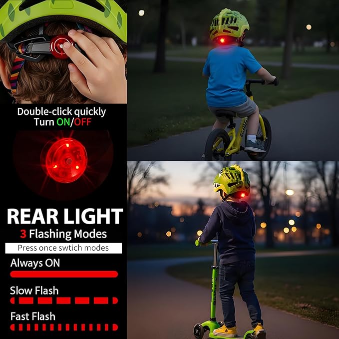 KINGBIKE Toddler Helmet 2-3-5-8 Years Kids Balance Bike Helmets Size Adjustable 3D Dinosaur with Led Light for Skateboard Scooter Cycling Skaterolling